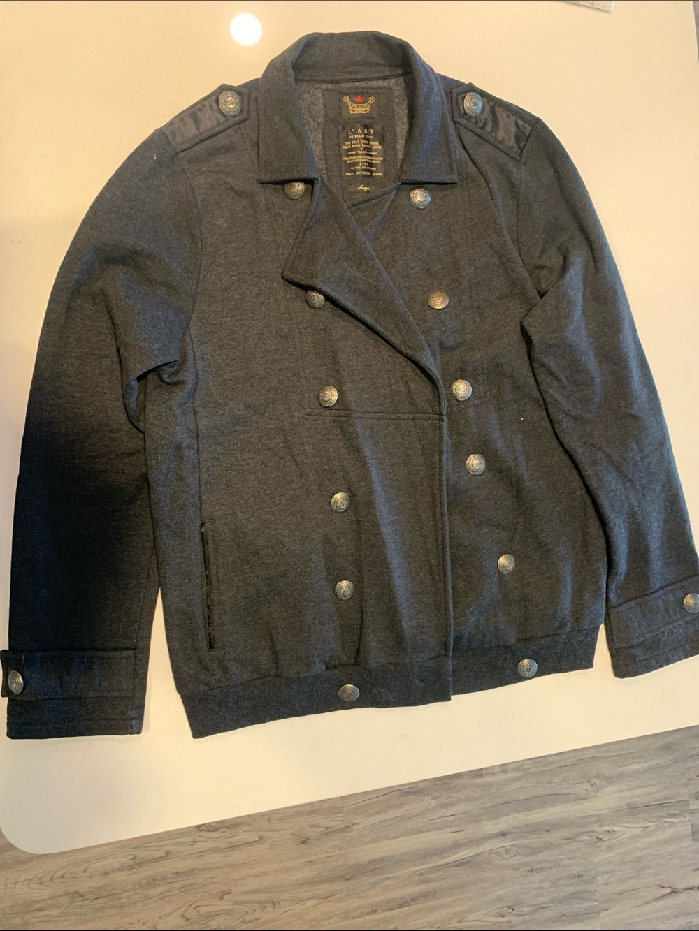 River Island Men's Military-Style Double-Breasted Jacket in Charcoal